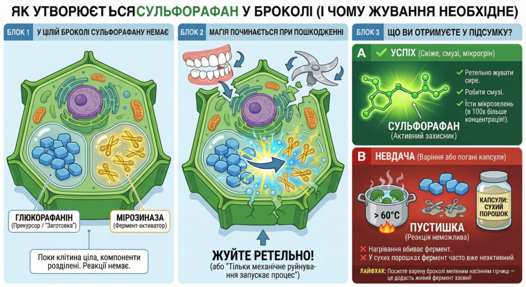 Сульфорафан як профілактика раку: Чому «чарівна таблетка» з броколі не працює і чому вам доведеться жувати