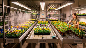 Системи поливу їстівних квіток на сіті-фермі: полив зверху, підтоплення і капілярний мат